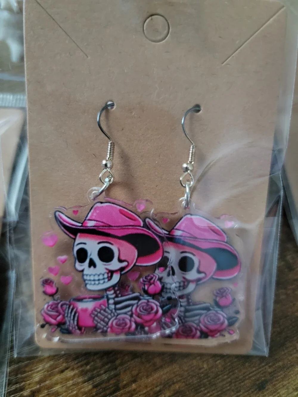 3pcs Pink Skull And Bat Earrings